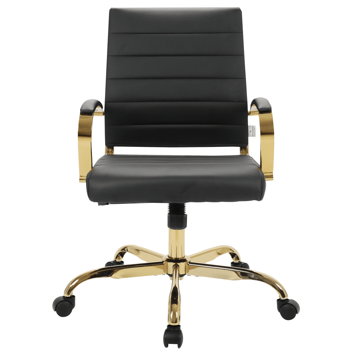 Benmar Mid-Back Leather Office Conference Chair Adjustable Height, Swivel, and Tilt Gold Black Office Chair Leisuremod