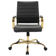 Benmar Mid-Back Leather Office Conference Chair Adjustable Height, Swivel, and Tilt Gold Black Office Chair Leisuremod