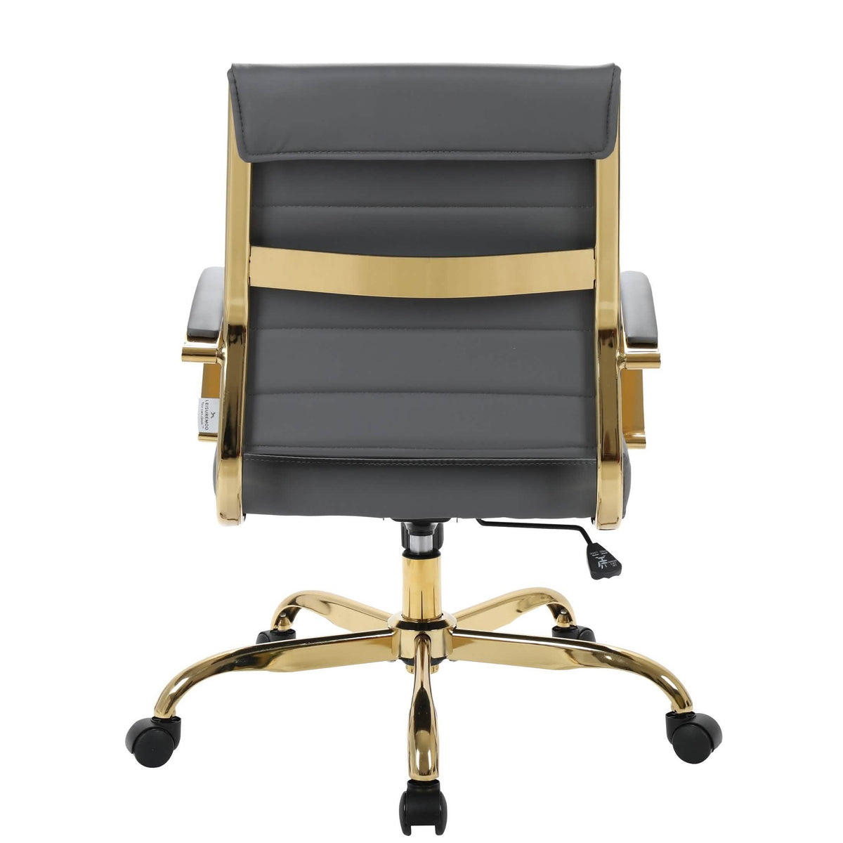 Benmar Mid-Back Leather Office Conference Chair Adjustable Height, Swivel, and Tilt Gold Grey Office Chair Leisuremod