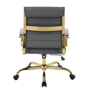 Benmar Mid-Back Leather Office Conference Chair Adjustable Height, Swivel, and Tilt Gold Grey Office Chair Leisuremod