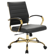 Benmar Mid-Back Leather Office Conference Chair Adjustable Height, Swivel, and Tilt Gold Black Office Chair Leisuremod