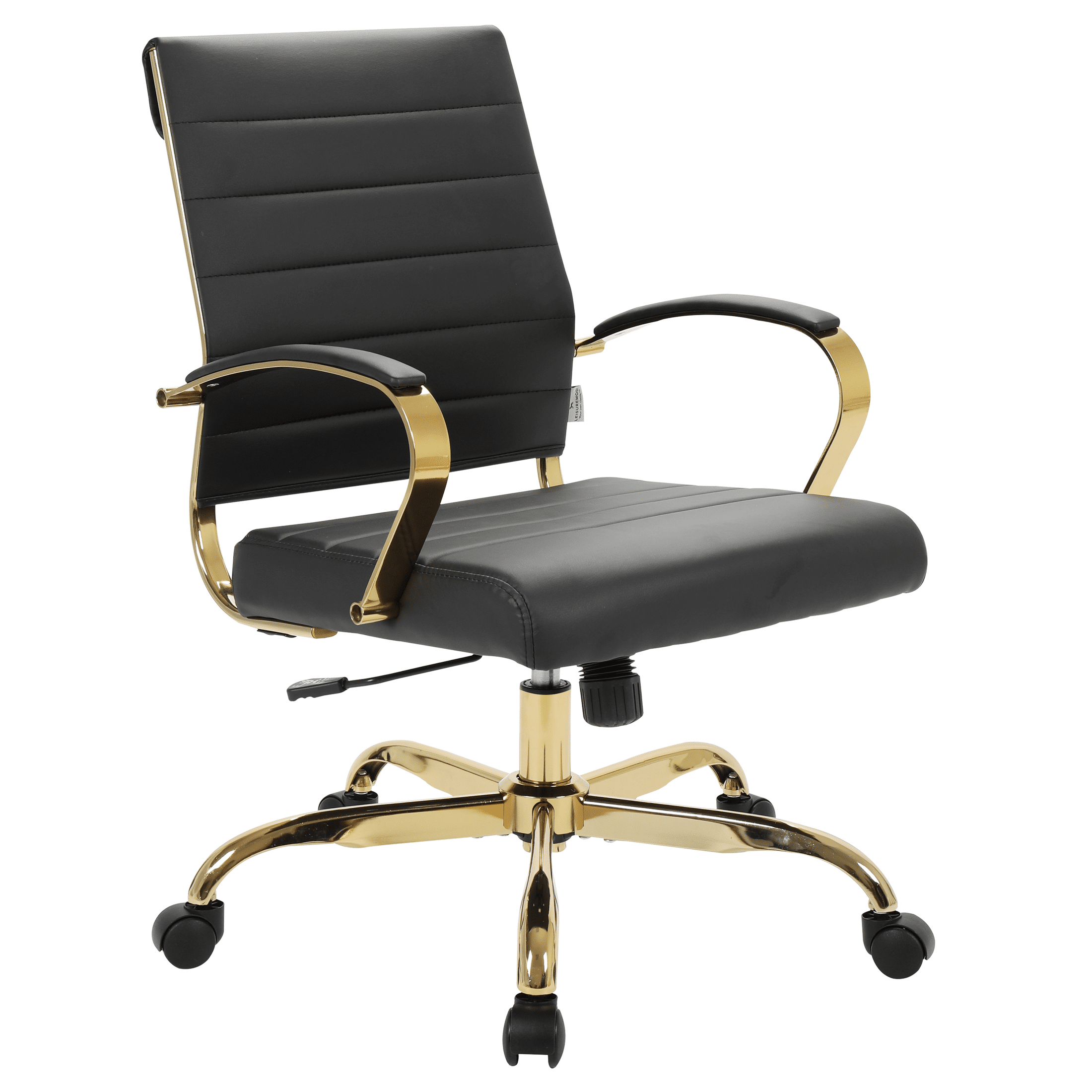 Benmar Mid-Back Leather Office Conference Chair Adjustable Height, Swivel, and Tilt Gold Black Office Chair Leisuremod