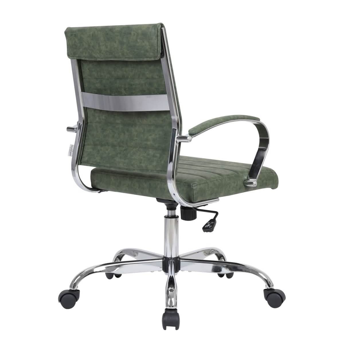 Benmar Mid-Back Leather Office Conference Chair Adjustable Height, Swivel, and Tilt Chrome Green Office Chair Leisuremod