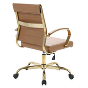 Benmar Mid-Back Leather Office Conference Chair Adjustable Height, Swivel, and Tilt Gold Brown Office Chair Leisuremod