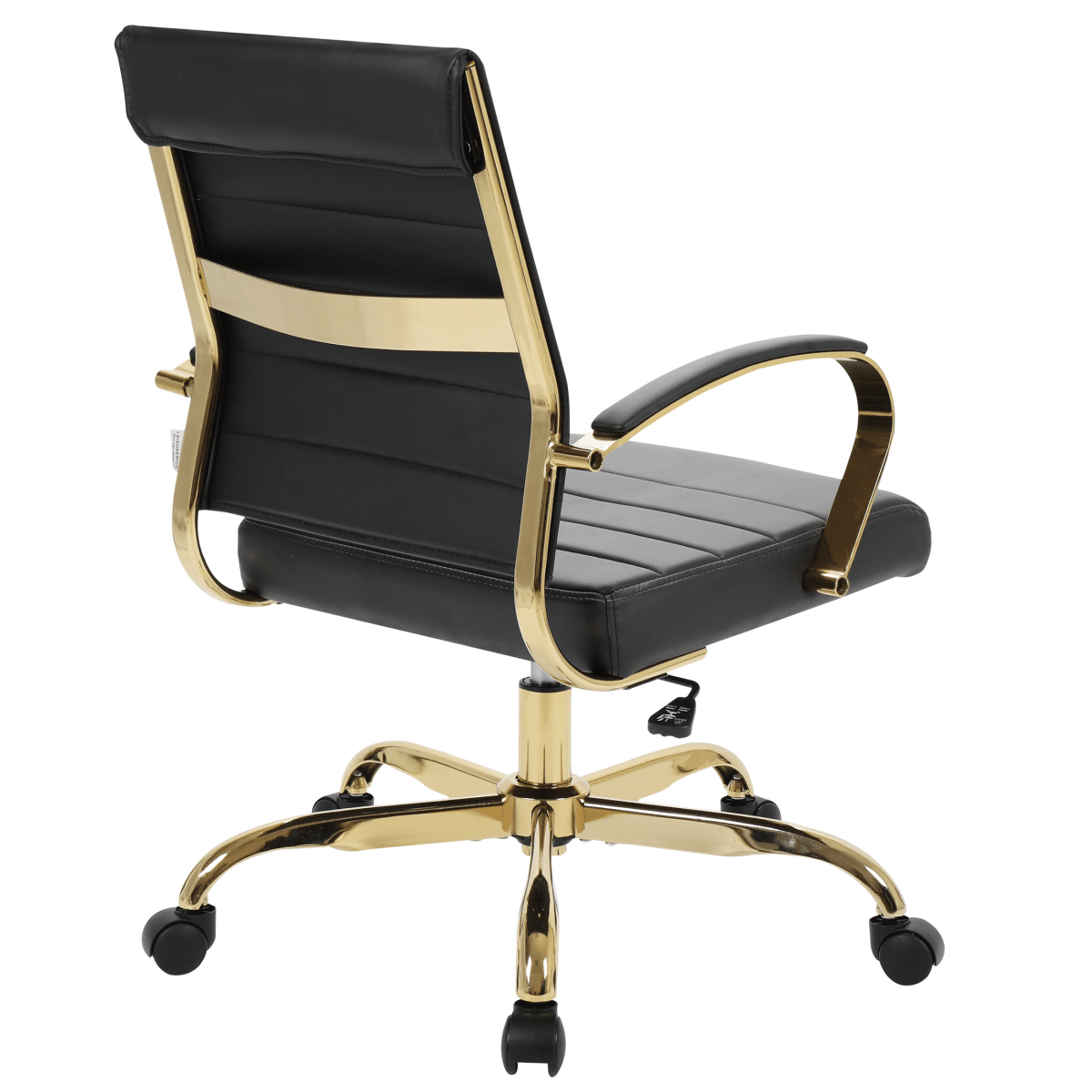 Benmar Mid-Back Leather Office Conference Chair Adjustable Height, Swivel, and Tilt Gold Black Office Chair Leisuremod