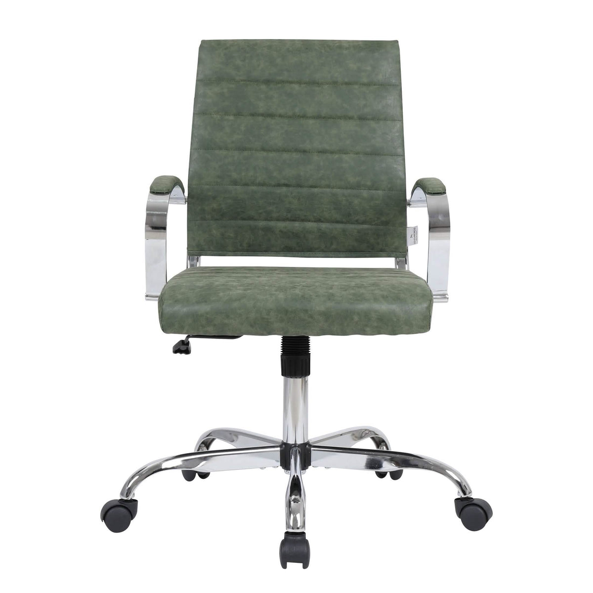 Benmar Mid-Back Leather Office Conference Chair Adjustable Height, Swivel, and Tilt Chrome Green Office Chair Leisuremod