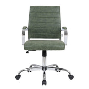 Benmar Mid-Back Leather Office Conference Chair Adjustable Height, Swivel, and Tilt Chrome Green Office Chair Leisuremod