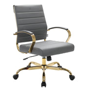 Benmar Mid-Back Leather Office Conference Chair Adjustable Height, Swivel, and Tilt Gold Grey Office Chair Leisuremod
