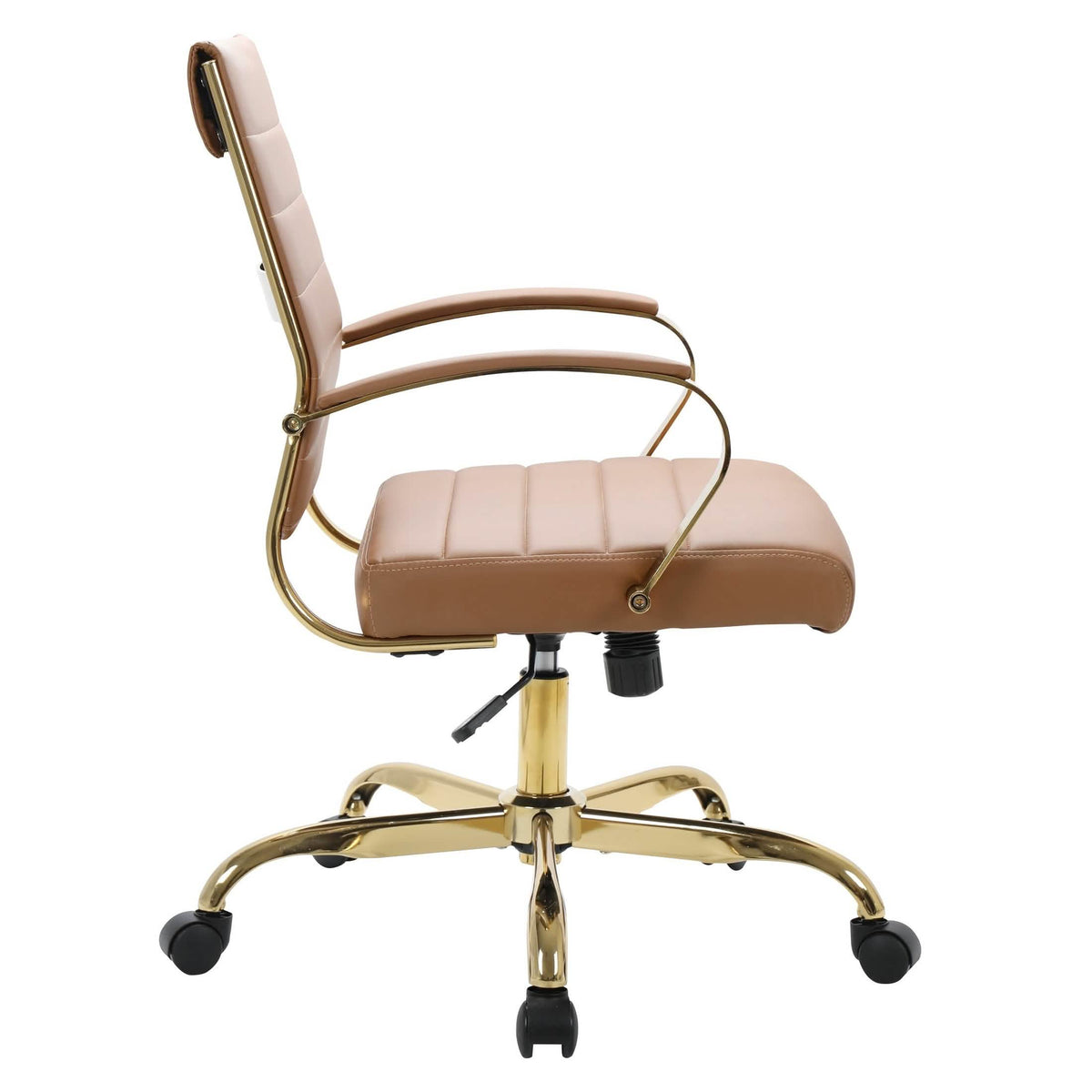 Benmar Mid-Back Leather Office Conference Chair Adjustable Height, Swivel, and Tilt Gold Brown Office Chair Leisuremod