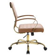 Benmar Mid-Back Leather Office Conference Chair Adjustable Height, Swivel, and Tilt Gold Brown Office Chair Leisuremod