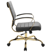 Benmar Mid-Back Leather Office Conference Chair Adjustable Height, Swivel, and Tilt Gold Black Office Chair Leisuremod
