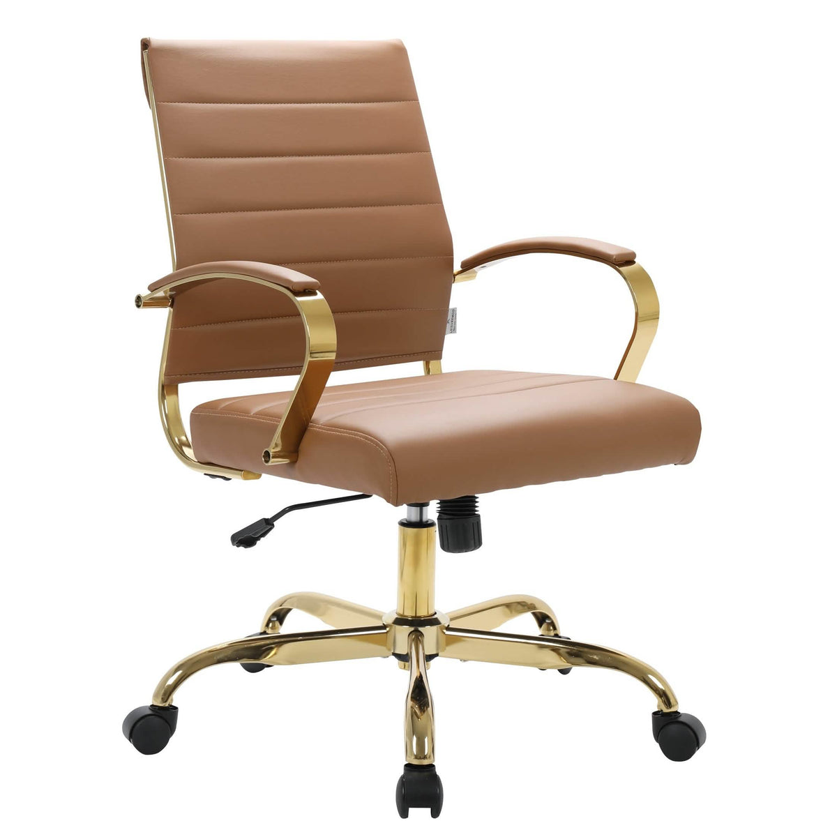 Benmar Mid-Back Leather Office Conference Chair Adjustable Height, Swivel, and Tilt Gold Brown Office Chair Leisuremod