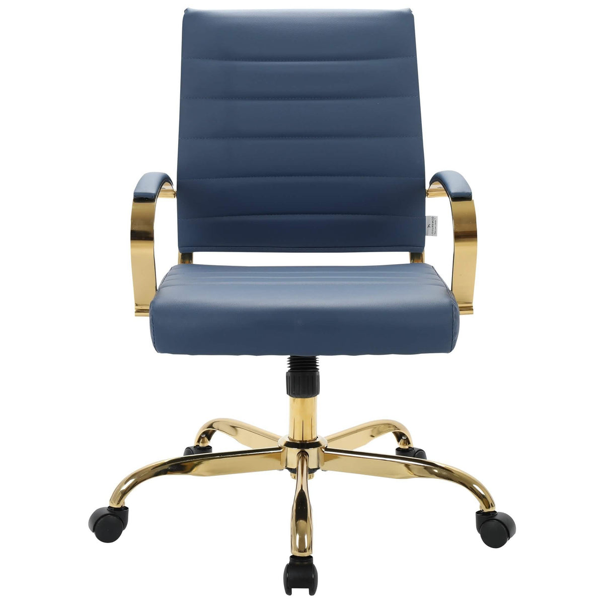 Benmar Mid-Back Leather Office Conference Chair Adjustable Height, Swivel, and Tilt Gold Navy Blue Office Chair Leisuremod