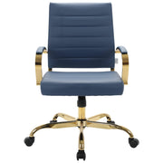 Benmar Mid-Back Leather Office Conference Chair Adjustable Height, Swivel, and Tilt Gold Navy Blue Office Chair Leisuremod