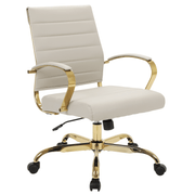 Benmar Mid-Back Leather Office Conference Chair Adjustable Height, Swivel, and Tilt Gold Tan Office Chair Leisuremod