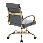 Benmar Mid-Back Leather Office Conference Chair Adjustable Height, Swivel, and Tilt Gold Grey Office Chair Leisuremod