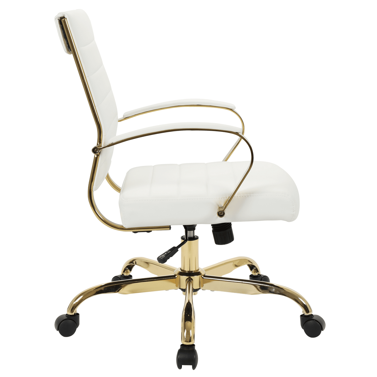 Benmar Mid-Back Leather Office Conference Chair Adjustable Height, Swivel, and Tilt Gold White Office Chair Leisuremod