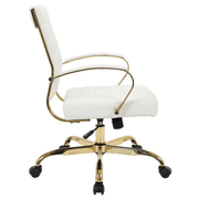 Benmar Mid-Back Leather Office Conference Chair Adjustable Height, Swivel, and Tilt Gold White Office Chair Leisuremod