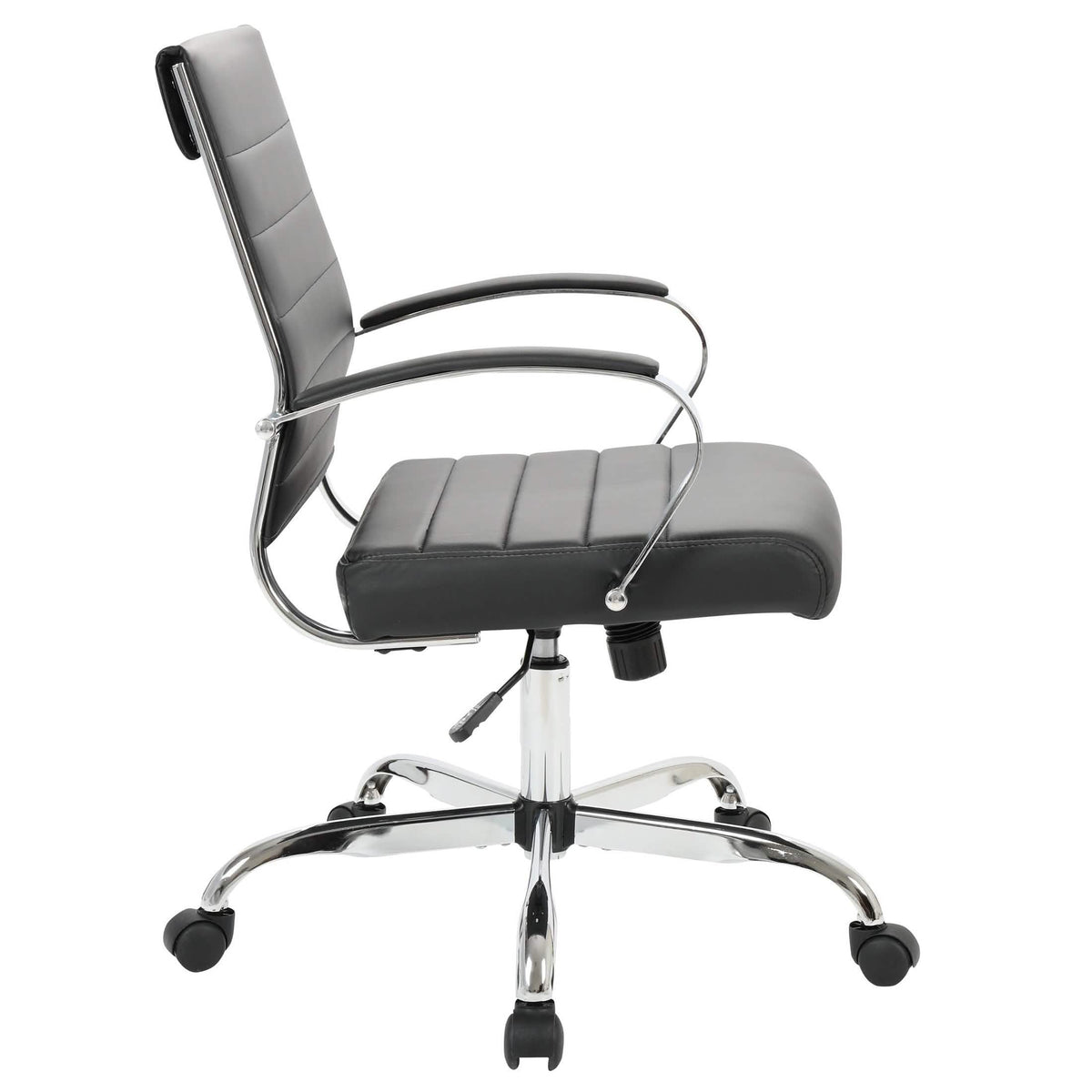 Benmar Mid-Back Leather Office Conference Chair Adjustable Height, Swivel, and Tilt Chrome Black Office Chair Leisuremod