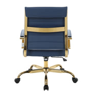 Benmar Mid-Back Leather Office Conference Chair Adjustable Height, Swivel, and Tilt Gold Navy Blue Office Chair Leisuremod