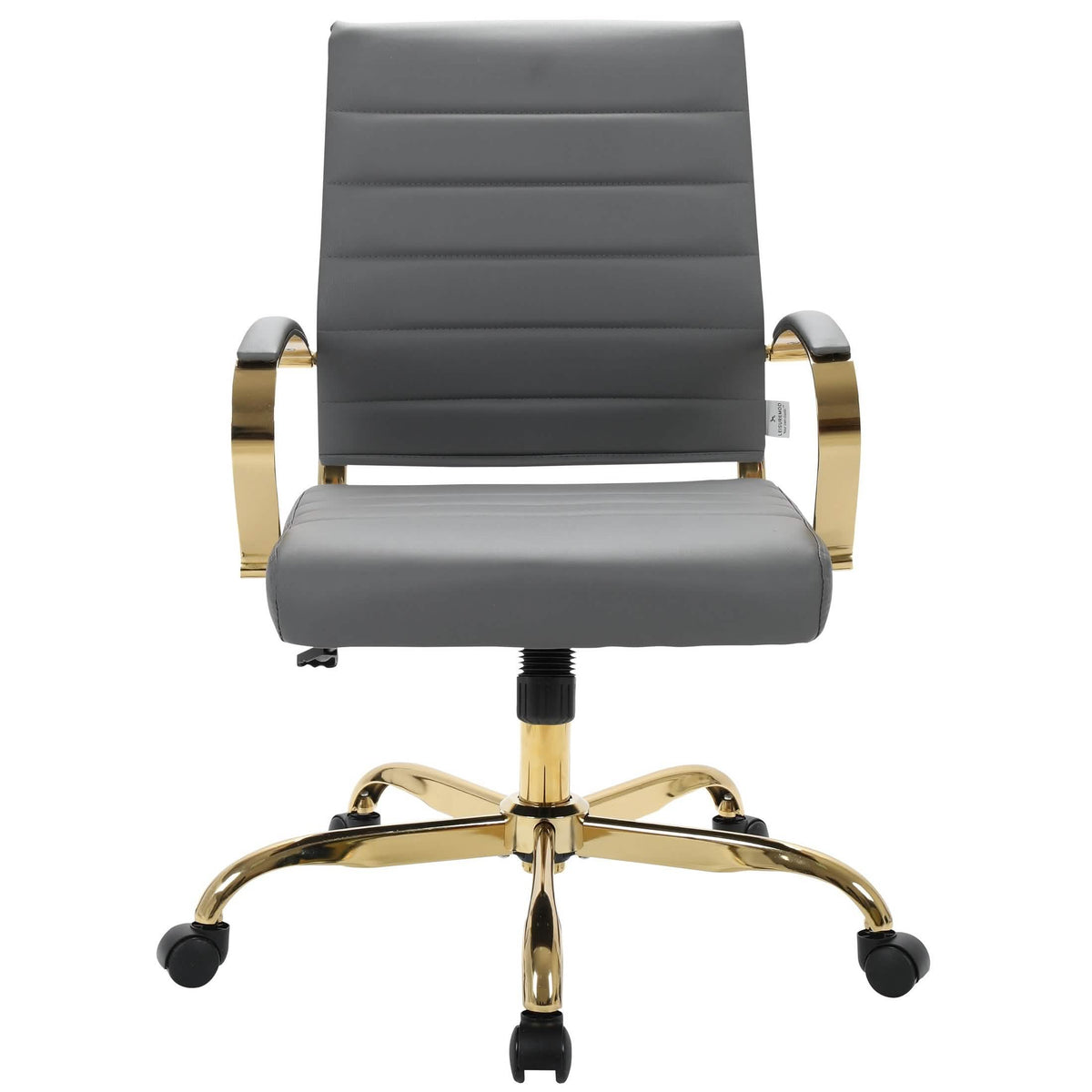 Benmar Mid-Back Leather Office Conference Chair Adjustable Height, Swivel, and Tilt Gold Grey Office Chair Leisuremod