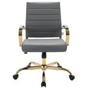 Benmar Mid-Back Leather Office Conference Chair Adjustable Height, Swivel, and Tilt Gold Grey Office Chair Leisuremod