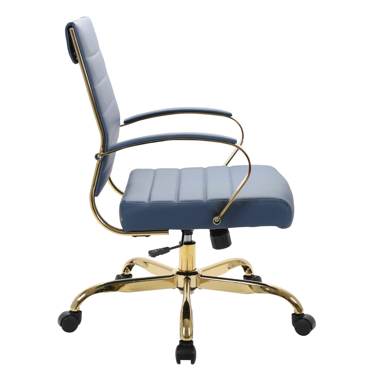 Benmar Mid-Back Leather Office Conference Chair Adjustable Height, Swivel, and Tilt Gold Navy Blue Office Chair Leisuremod
