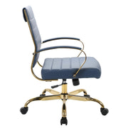 Benmar Mid-Back Leather Office Conference Chair Adjustable Height, Swivel, and Tilt Gold Navy Blue Office Chair Leisuremod