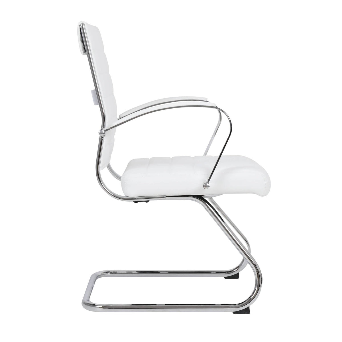 Benmar Mid-Back Office Conference Chair Upholstered in Leather with Stainless Steel Sled Base White Office Chair Leisuremod