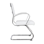 Benmar Mid-Back Office Conference Chair Upholstered in Leather with Stainless Steel Sled Base White Office Chair Leisuremod