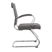Benmar Mid-Back Office Conference Chair Upholstered in Leather with Stainless Steel Sled Base Charcoal Office Chair Leisuremod