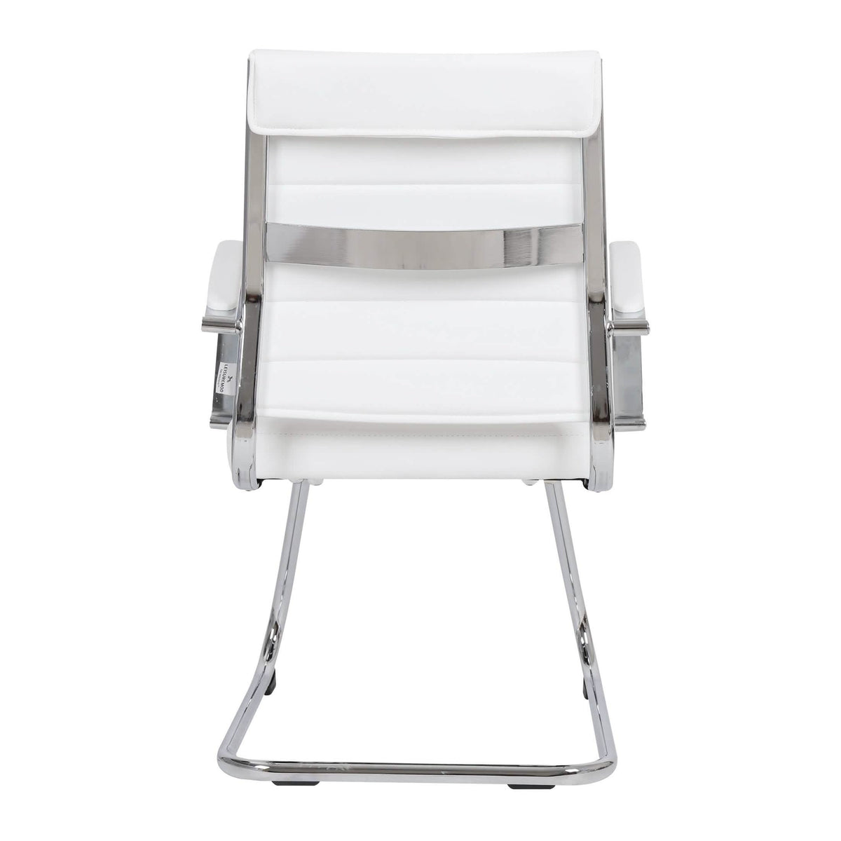 Benmar Mid-Back Office Conference Chair Upholstered in Leather with Stainless Steel Sled Base White Office Chair Leisuremod