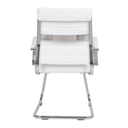 Benmar Mid-Back Office Conference Chair Upholstered in Leather with Stainless Steel Sled Base White Office Chair Leisuremod