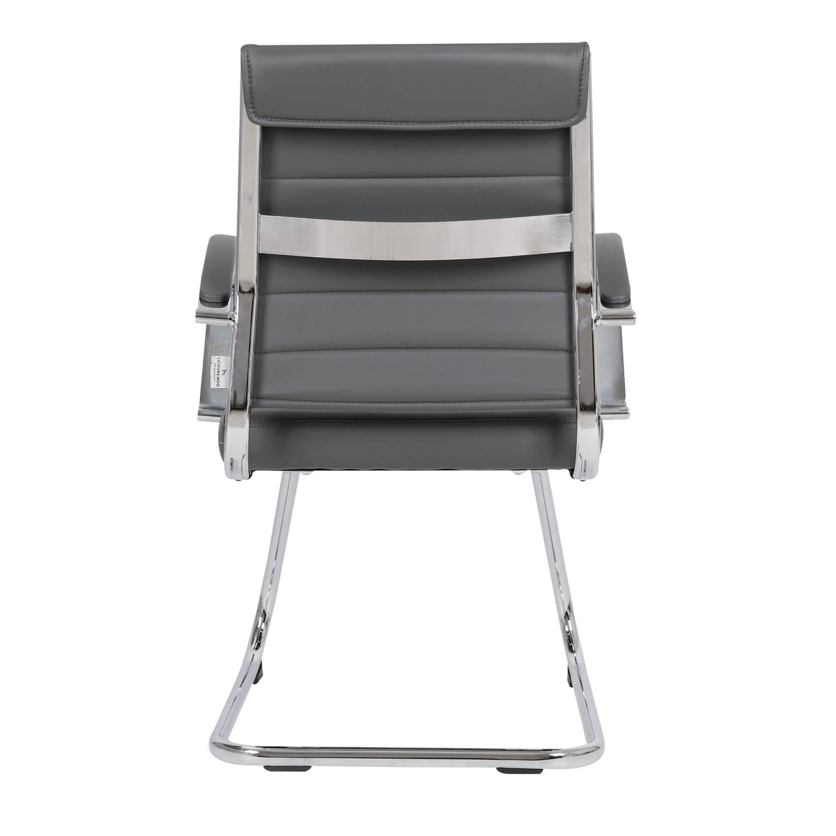 Benmar Mid-Back Office Conference Chair Upholstered in Leather with Stainless Steel Sled Base Grey Office Chair Leisuremod