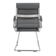 Benmar Mid-Back Office Conference Chair Upholstered in Leather with Stainless Steel Sled Base Grey Office Chair Leisuremod