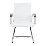 Benmar Mid-Back Office Conference Chair Upholstered in Leather with Stainless Steel Sled Base White Office Chair Leisuremod