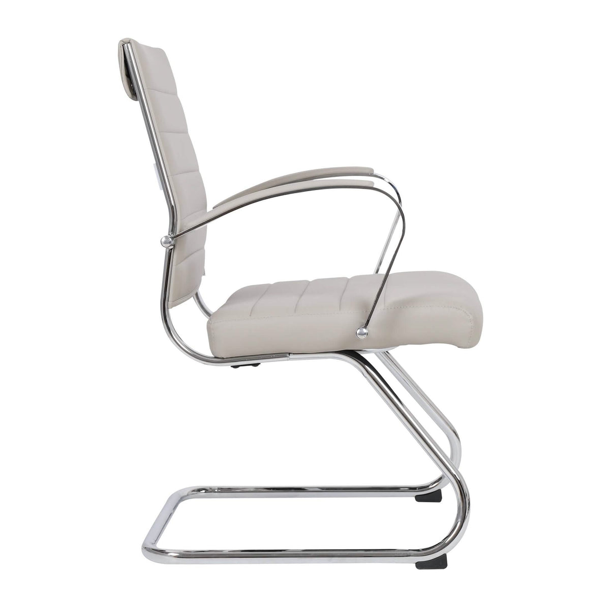 Benmar Mid-Back Office Conference Chair Upholstered in Leather with Stainless Steel Sled Base Tan Office Chair Leisuremod
