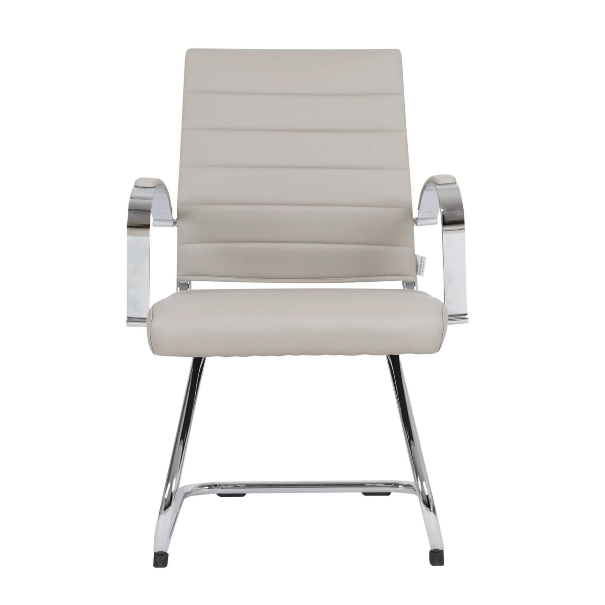 Benmar Mid-Back Office Conference Chair Upholstered in Leather with Stainless Steel Sled Base Tan Office Chair Leisuremod