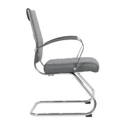 Benmar Mid-Back Office Conference Chair Upholstered in Leather with Stainless Steel Sled Base Grey Office Chair Leisuremod