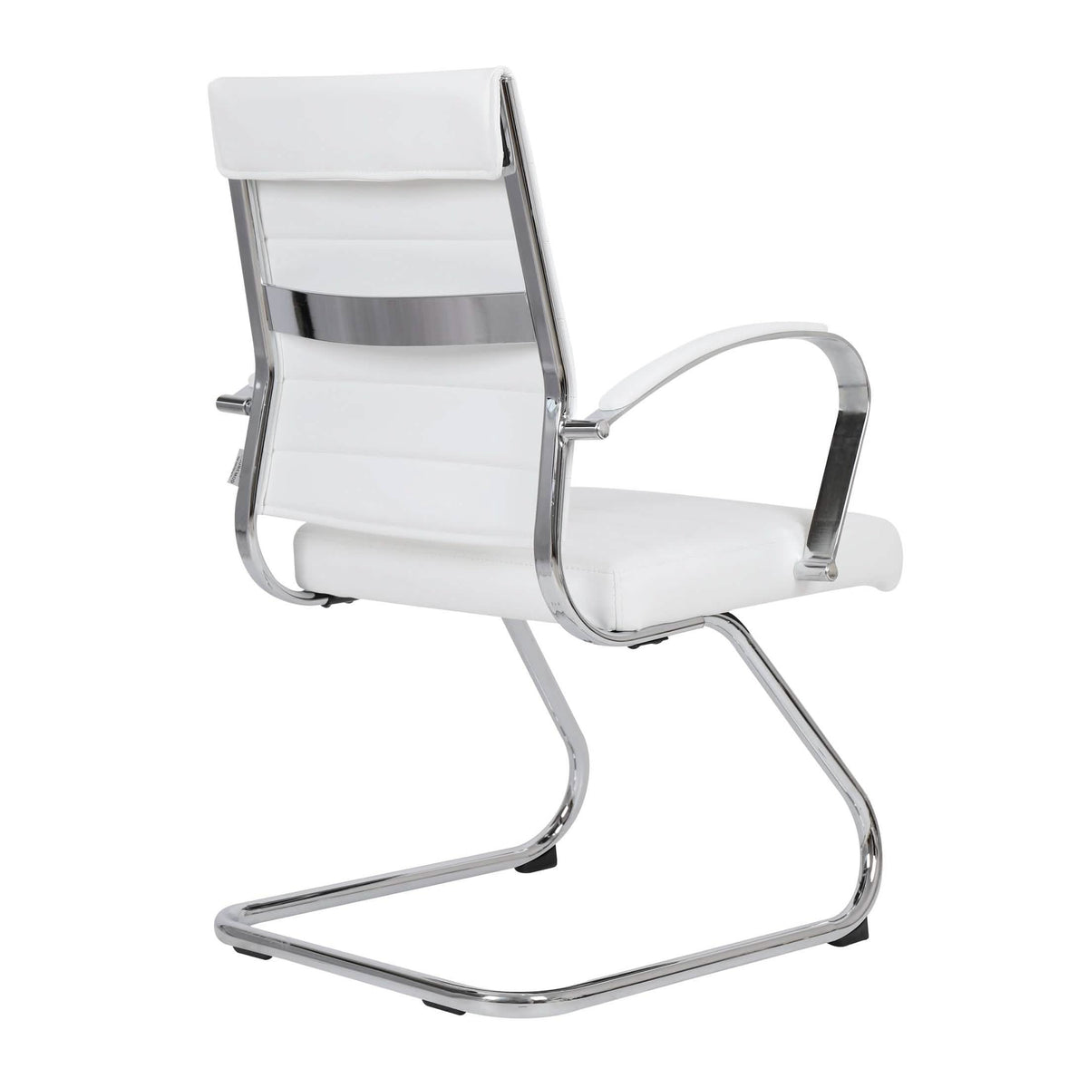Benmar Mid-Back Office Conference Chair Upholstered in Leather with Stainless Steel Sled Base White Office Chair Leisuremod