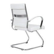 Benmar Mid-Back Office Conference Chair Upholstered in Leather with Stainless Steel Sled Base White Office Chair Leisuremod