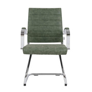 Benmar Mid-Back Office Conference Chair Upholstered in Leather with Stainless Steel Sled Base Green Office Chair Leisuremod
