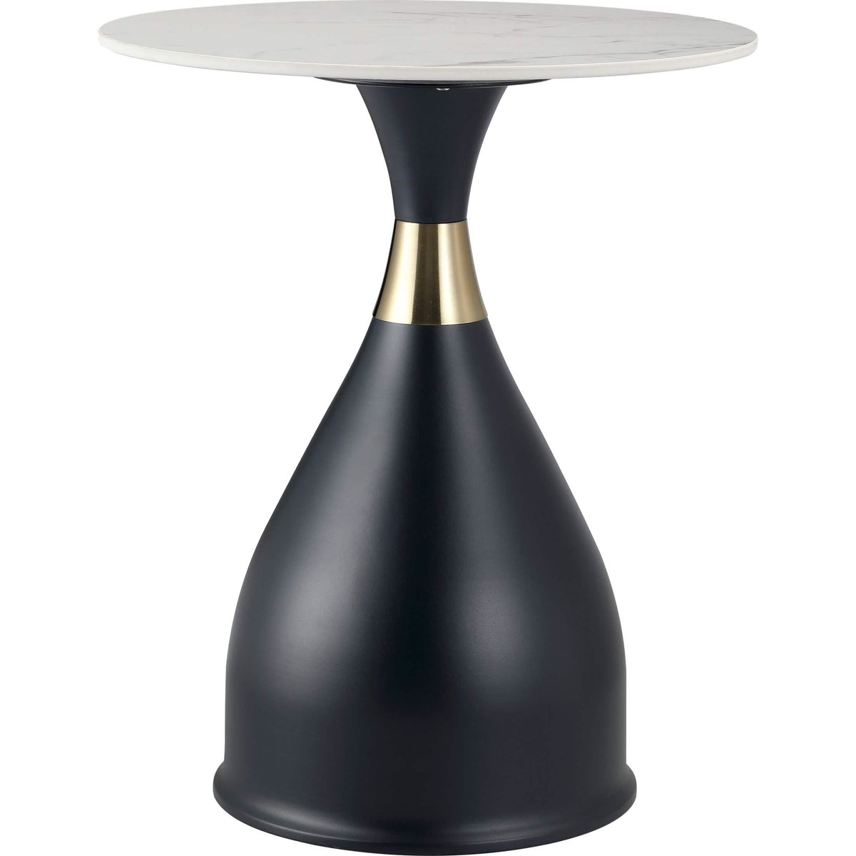Bento Sintered Stone Top Side Table Round Accent Table Indoor Nightstand with Stainless Steel Black Side Table LeisureMod