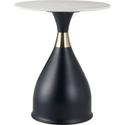 Bento Sintered Stone Top Side Table Round Accent Table Indoor Nightstand with Stainless Steel Black Side Table LeisureMod
