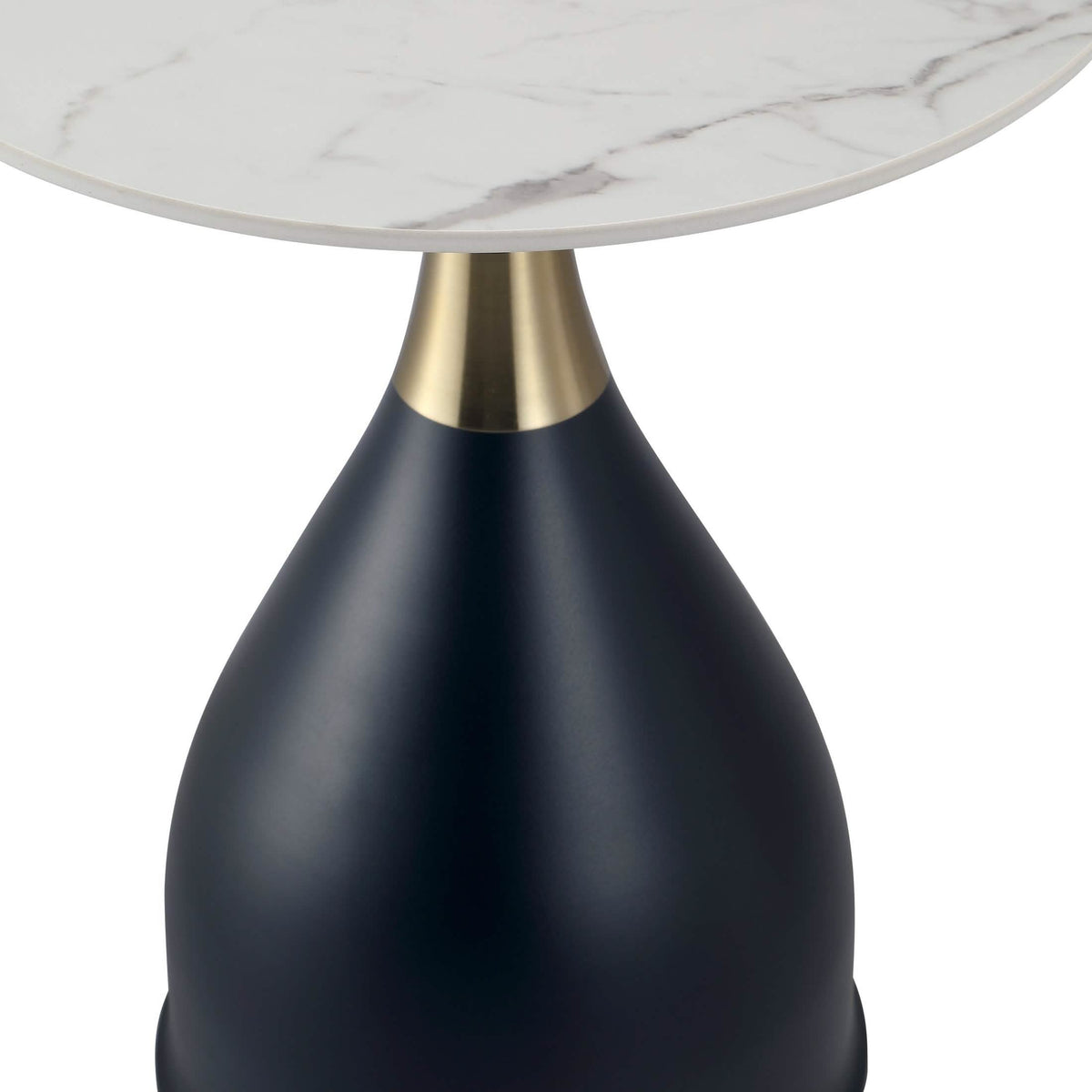 Bento Sintered Stone Top Side Table Round Accent Table Indoor Nightstand with Stainless Steel Black Side Table LeisureMod