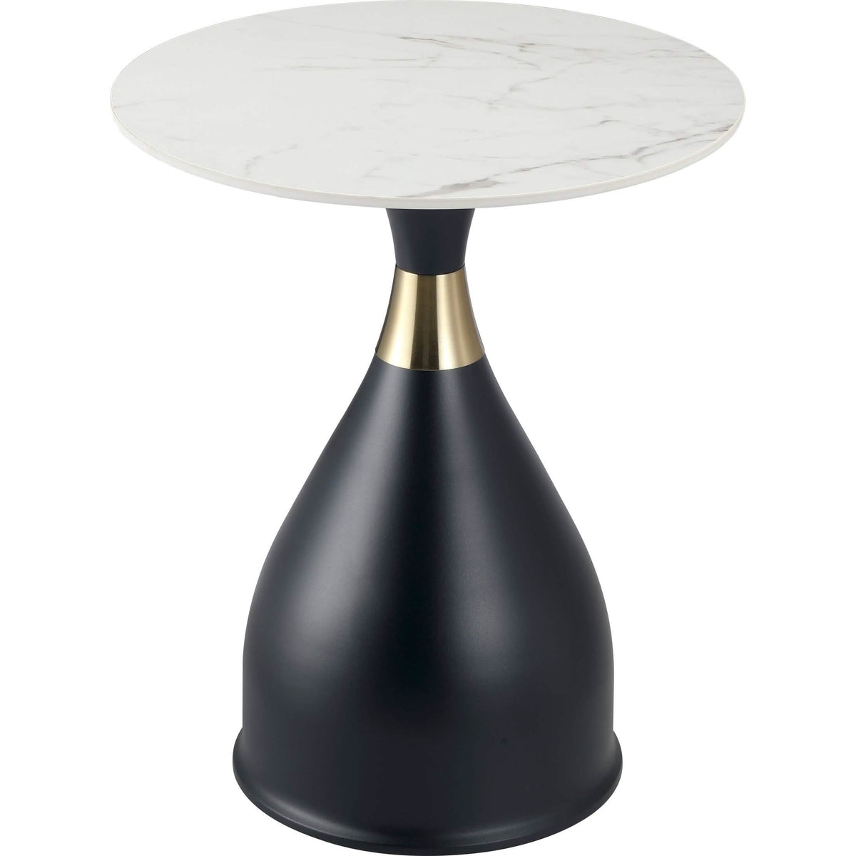 Bento Sintered Stone Top Side Table Round Accent Table Indoor Nightstand with Stainless Steel Black Side Table LeisureMod