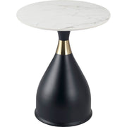 Bento Sintered Stone Top Side Table Round Accent Table Indoor Nightstand with Stainless Steel Black Side Table LeisureMod