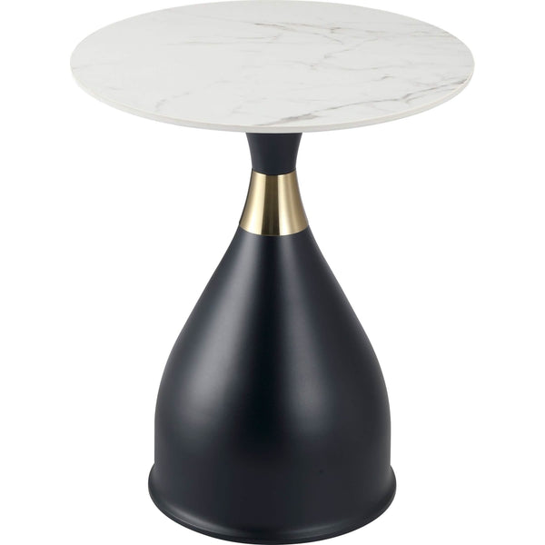 Bento Sintered Stone Top Side Table Round Accent Table Indoor Nightstand with Stainless Steel Black Side Table LeisureMod