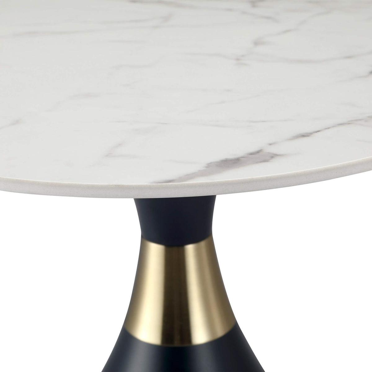 Bento Sintered Stone Top Side Table Round Accent Table Indoor Nightstand with Stainless Steel Black Side Table LeisureMod