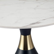 Bento Sintered Stone Top Side Table Round Accent Table Indoor Nightstand with Stainless Steel Black Side Table LeisureMod